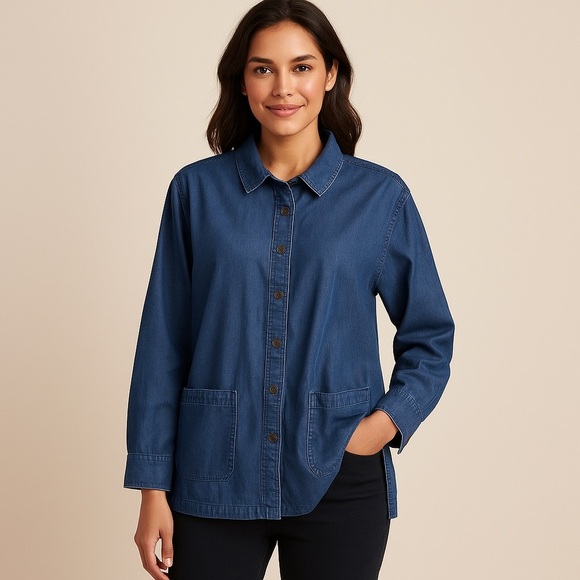 👚 Isaac Mizrahi Live! TRUE DENIM Button-Front Shirt (Size 22W, ) 👚 - Picture 1 of 12